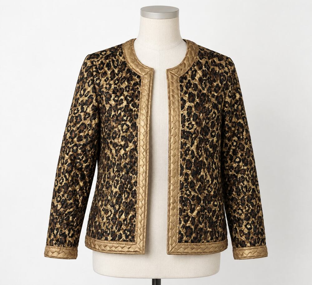Leopard Print Quilted Jacket Bronze Reversible